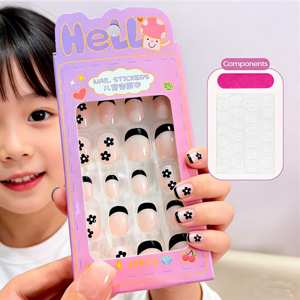 Nail Art Press On - 24Pcs/Box Cartoon Kids Press On Nails