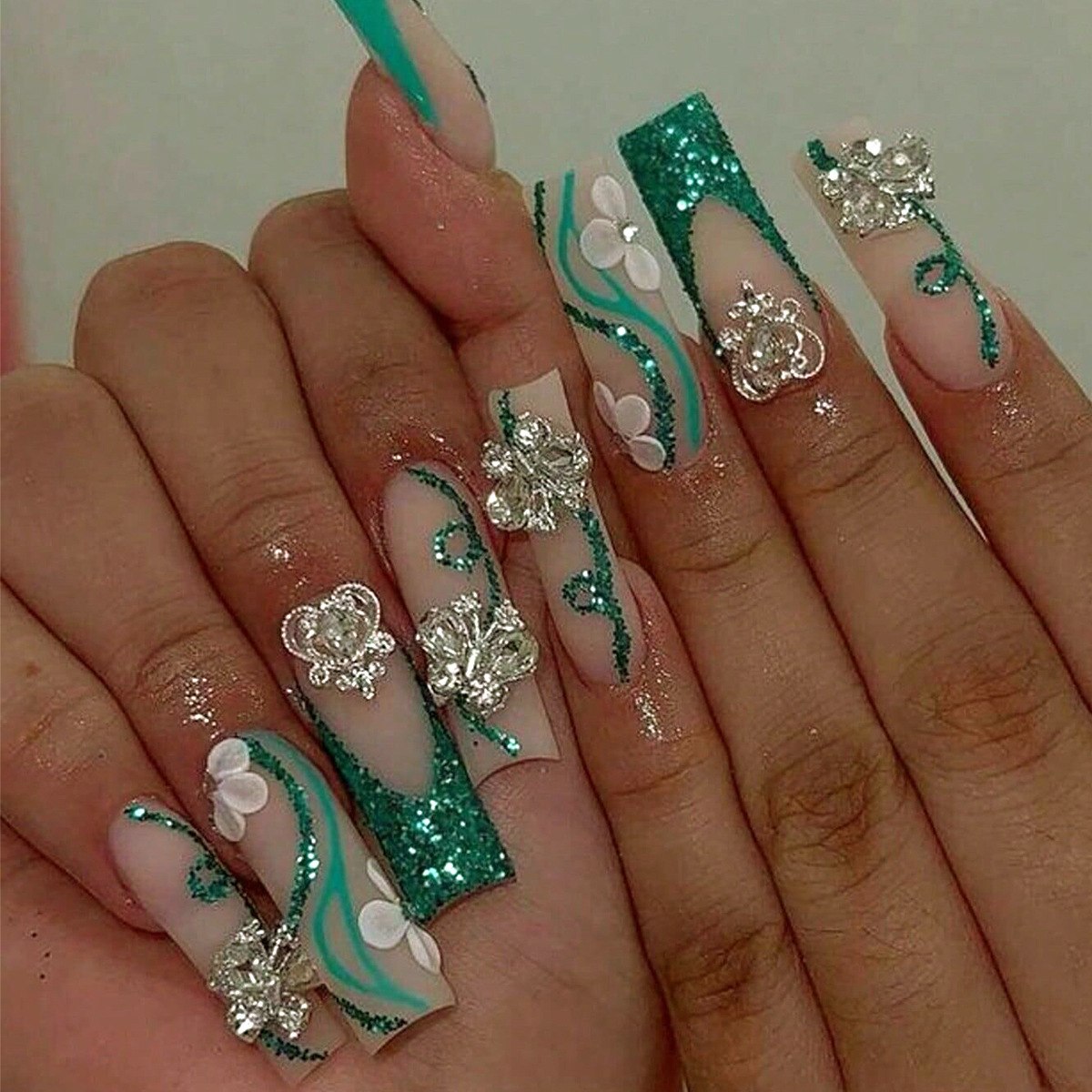 Nail Art Gliter - Long Coffin Press on Nails Ballerina