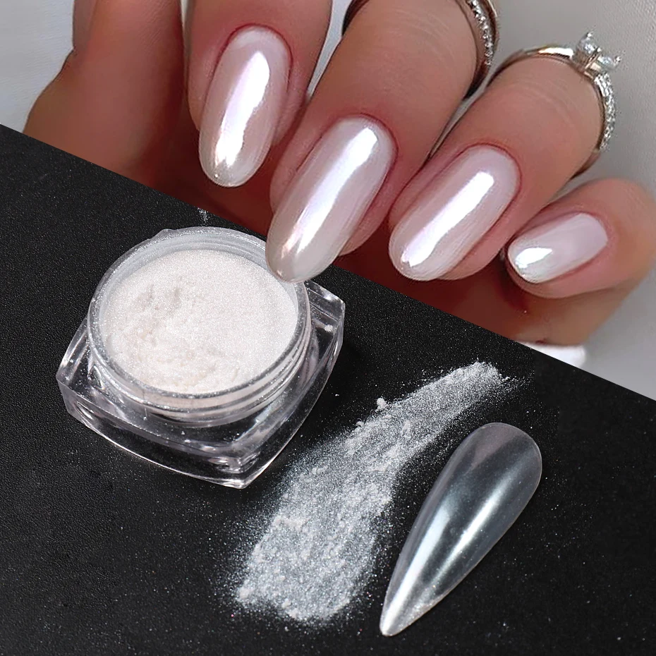 Nail Glitter Chrome - White Pearl Mirror Moonlight Nail Powder