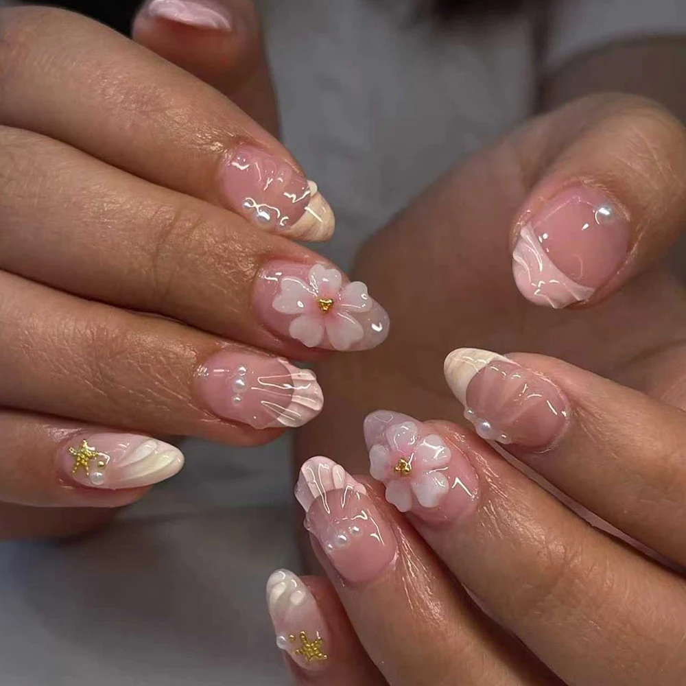 Nail Art Ideas - 24pcs Short Oval 3D Gel Nail