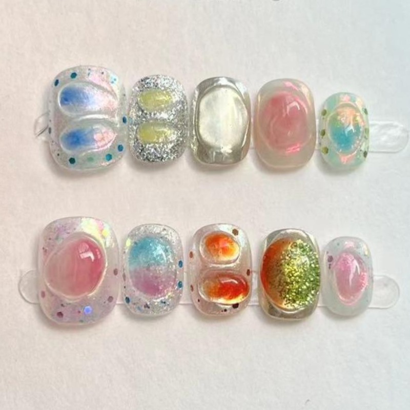 Nail Art Gliter - 10Pcs Cute Short Round Handmade Fake