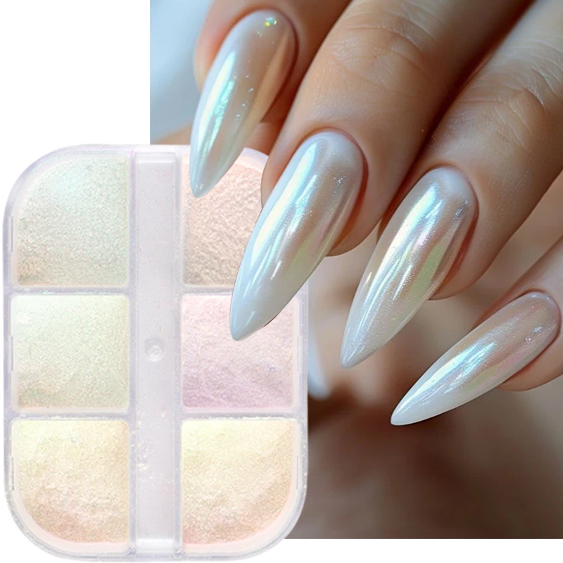 Nail Glitter Chrome - 6 Grids Aurora Mirror Nails Powder