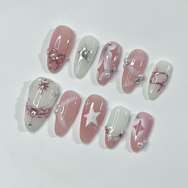 24Pcs Short Almond Nails Set F - đánh giá và giá Nail Art Gliter