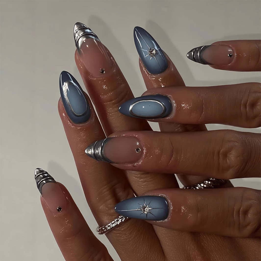 24Pcs Short Almond Nails Set F - đánh giá và giá Nail Art Gliter