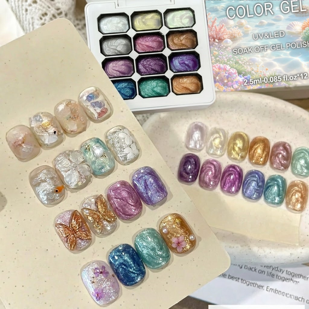 12 Colors Aurora Solid Nail Ge - đánh giá và giá Nail Glitter Chrome