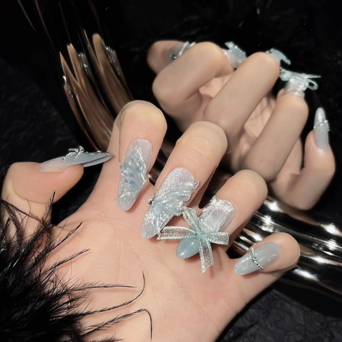 10pcs Pure Hand Pressed Long O - đánh giá và giá Nail Art Ideas