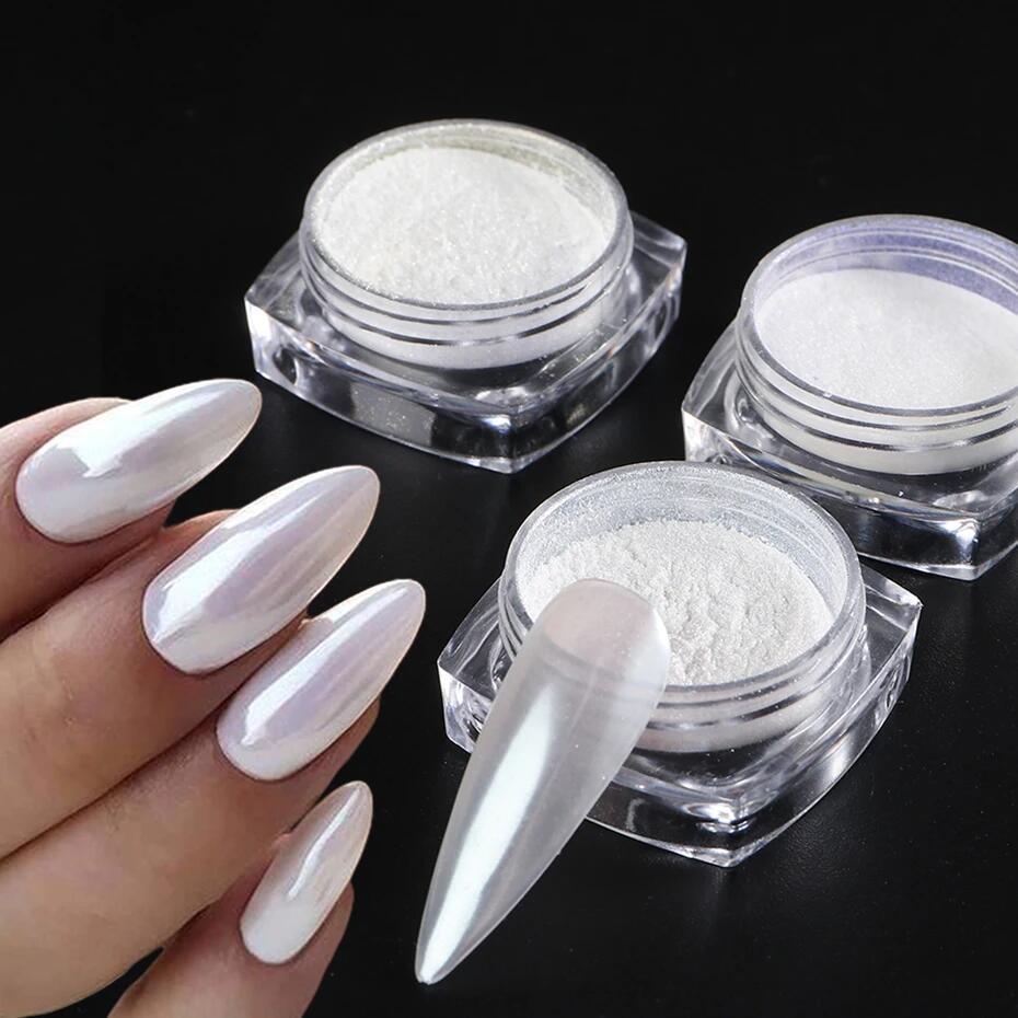 Moonlight Pearl White Nails Gl - đánh giá và giá Nail Glitter Chrome
